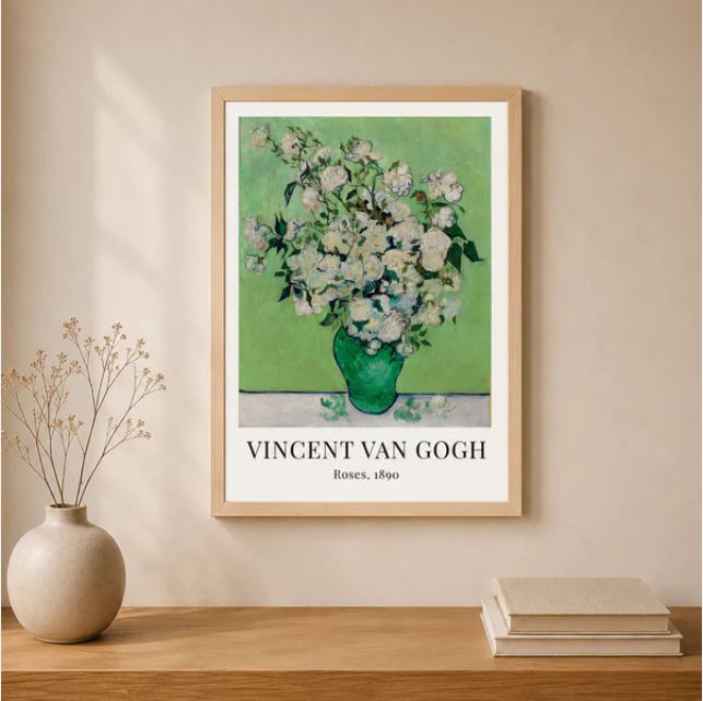 Vincent Van Gogh Roses Poster Ahşap Çerçeveli Klasik Sanat Tablosu